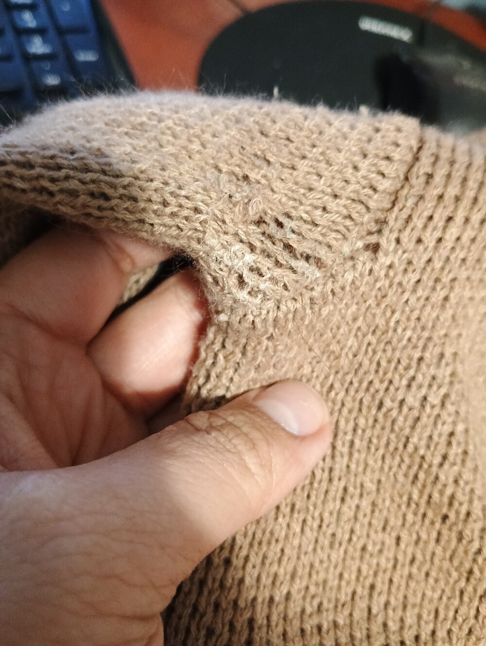 Just Polly New York Teddy Bear Distressed Knit Sweater Tan Brown Frayed Hem Size - Picture 6 of 6